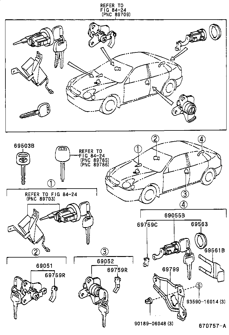 69052-02020 CYLINDER & KEY SET, DOOR LOCK, LH product image