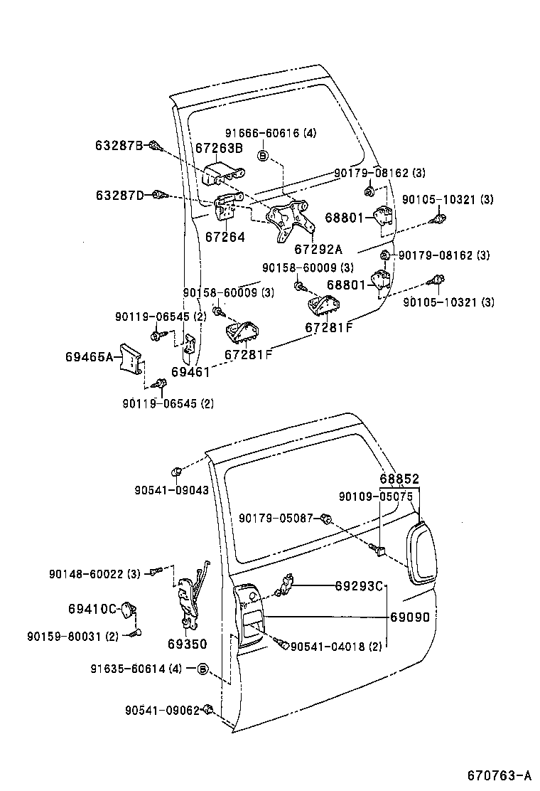 Toyota 68801-42020 HINGE SUB-ASSY, BACK DOOR, UPPER RH