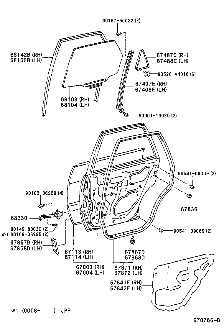 67408-02010 BAR SUB-ASSY, REAR DOOR WINDOW DIVISION, LH product image