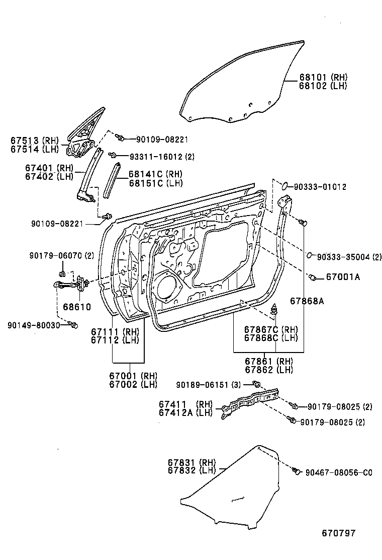 67401-32130 FRAME SUB-ASSY, FRONT DOOR, FRONT LOWER RH product image