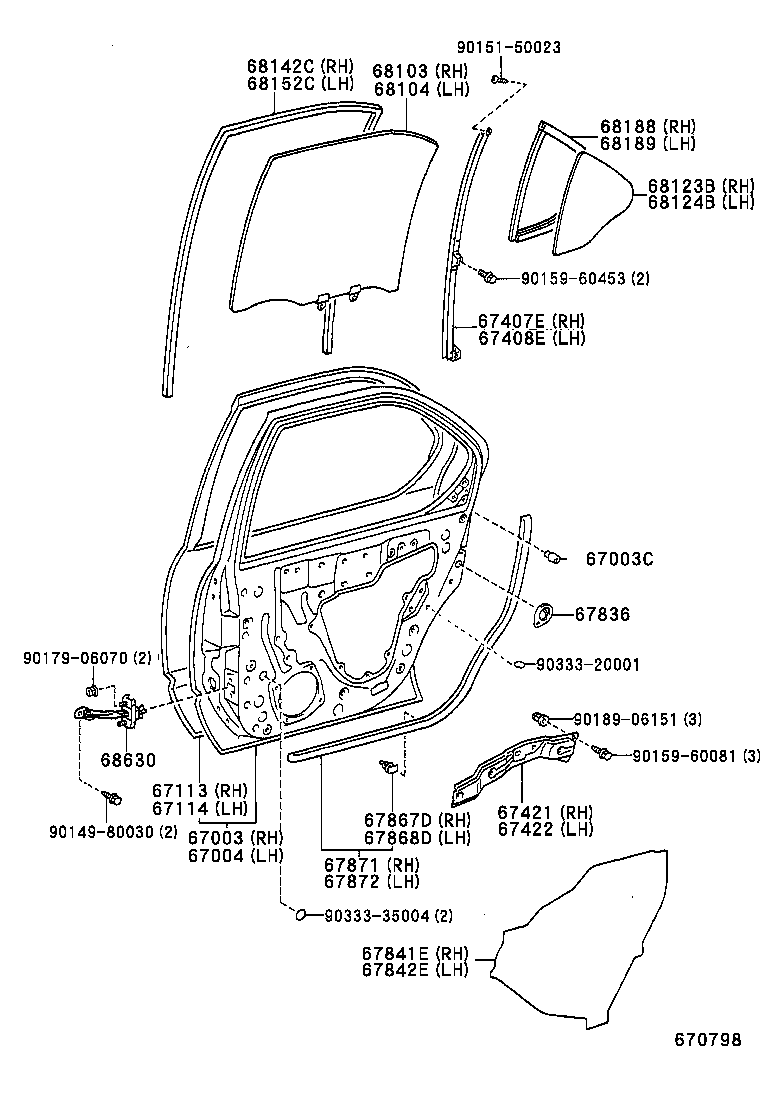 67003-32340 PANEL SUB-ASSY, REAR DOOR, RH product image