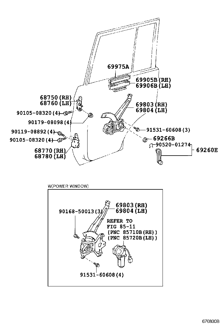 Toyota 69804-60020 REGULATOR SUB-ASSY, REAR DOOR WINDOW, LH