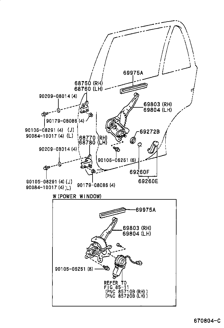 Toyota 69804-02030 REGULATOR SUB-ASSY, REAR DOOR WINDOW, LH