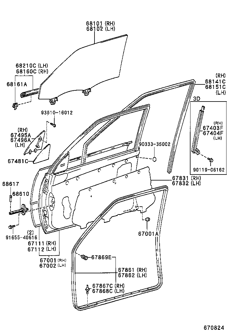 67404-10060 FRAME SUB-ASSY, FRONT DOOR, REAR LOWER LH product image