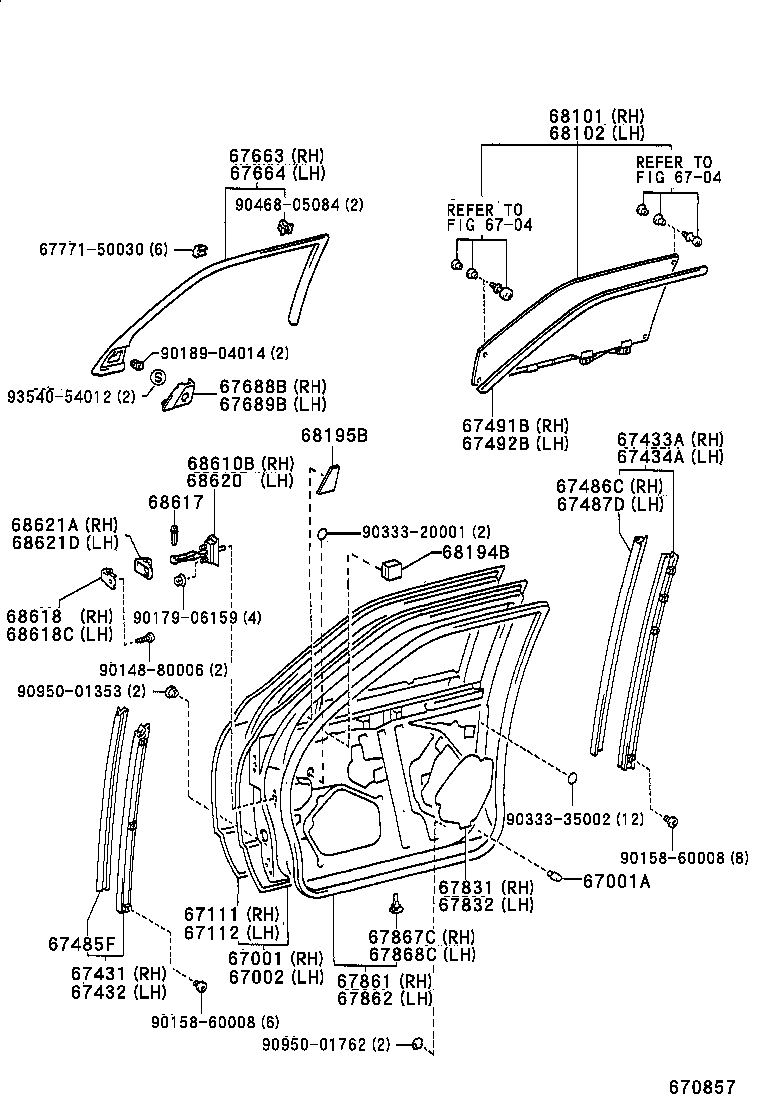 68101-50080 GLASS SUB-ASSY, FRONT DOOR, RH product image