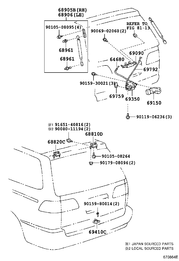 Toyota 68820-08010 HINGE ASSY, BACK DOOR, LH