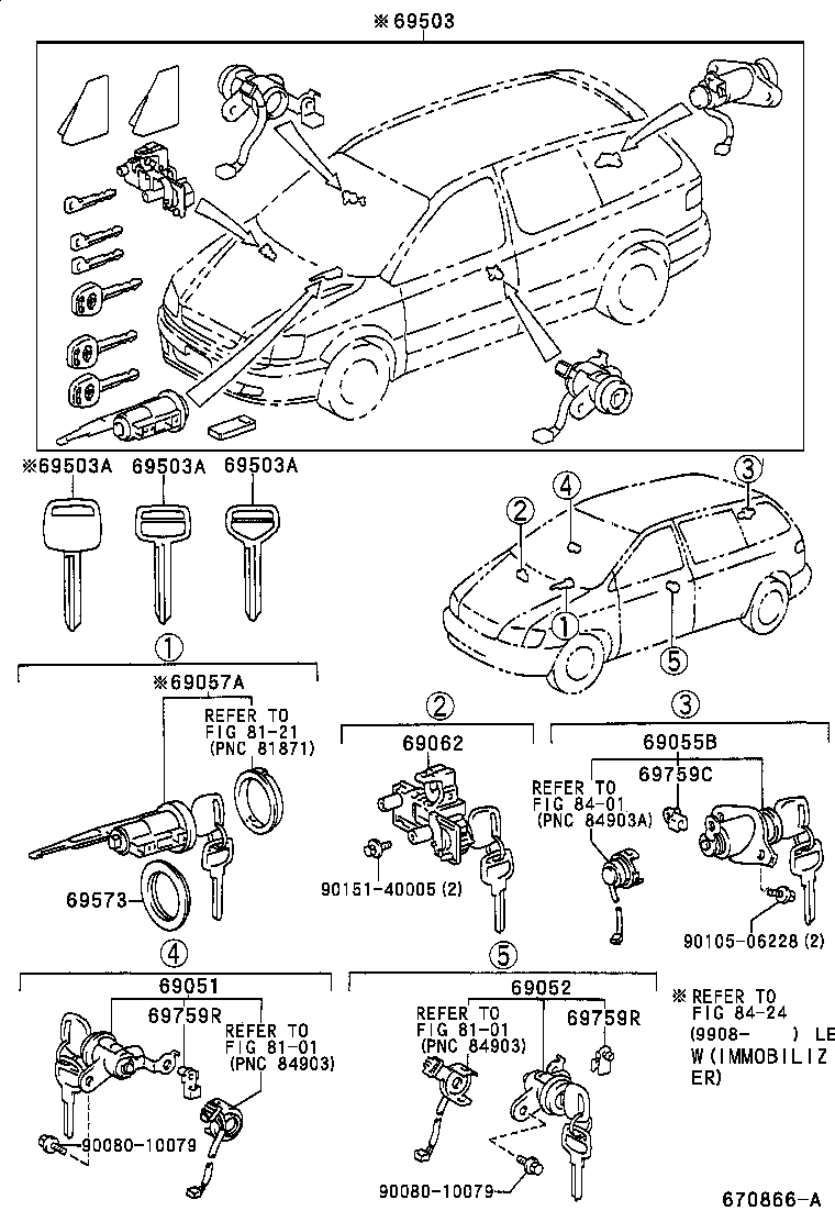 Toyota 69005-45100 CYLINDER SET, LOCK