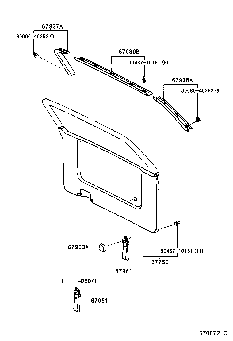 Toyota 67005-08010 PANEL SUB-ASSY, BACK DOOR