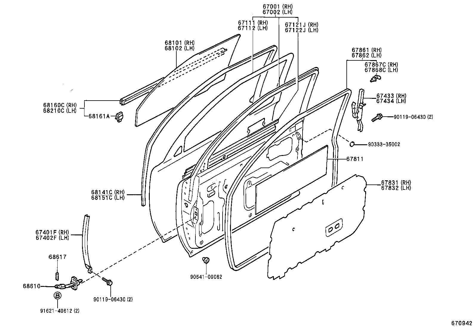 68111-89132 GLASS SUB-ASSY, FRONT DOOR, RH product image