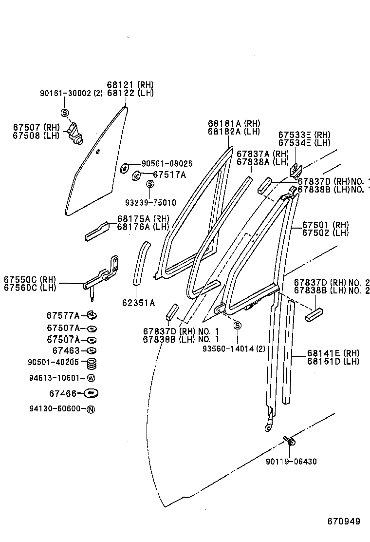 68151-89106 RUN, FRONT DOOR GLASS, LH product image