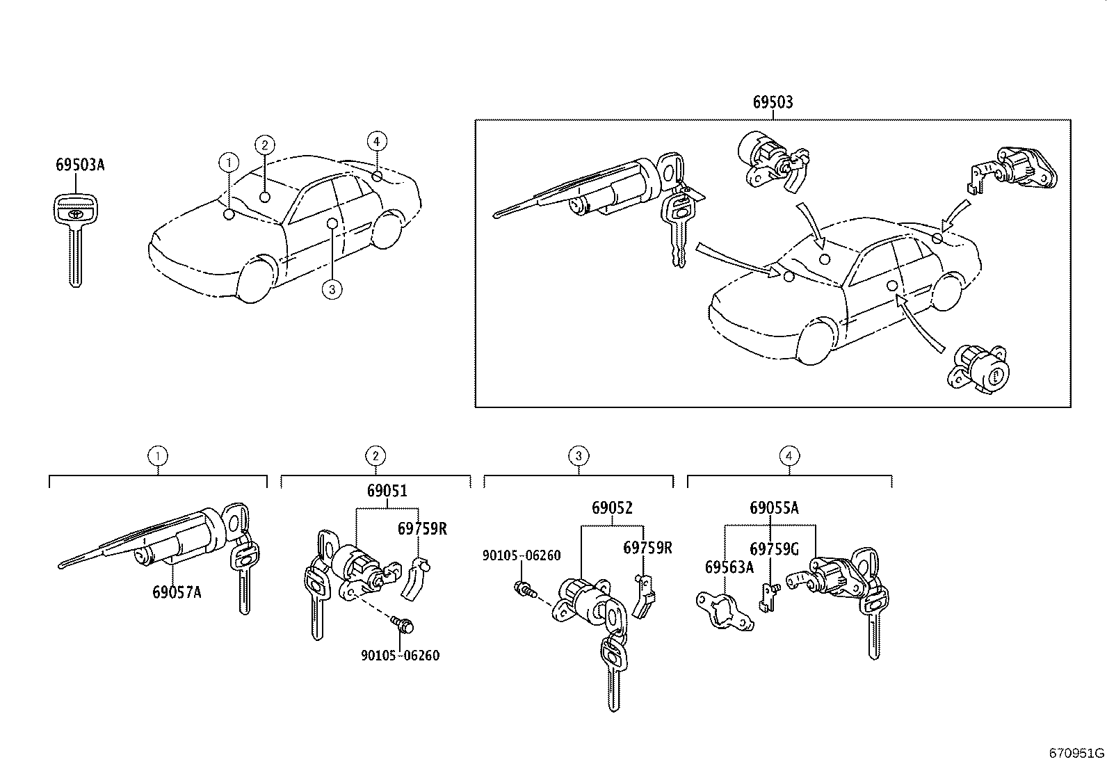 69005-43020 CYLINDER SET, LOCK product image