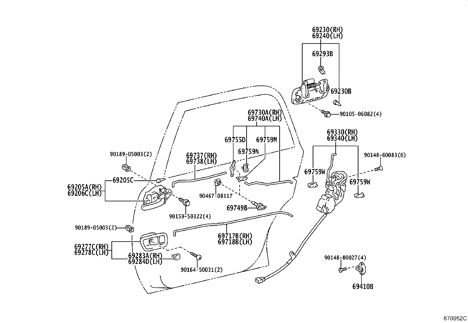 69340-43010 LOCK ASSY, REAR DOOR, LH product image