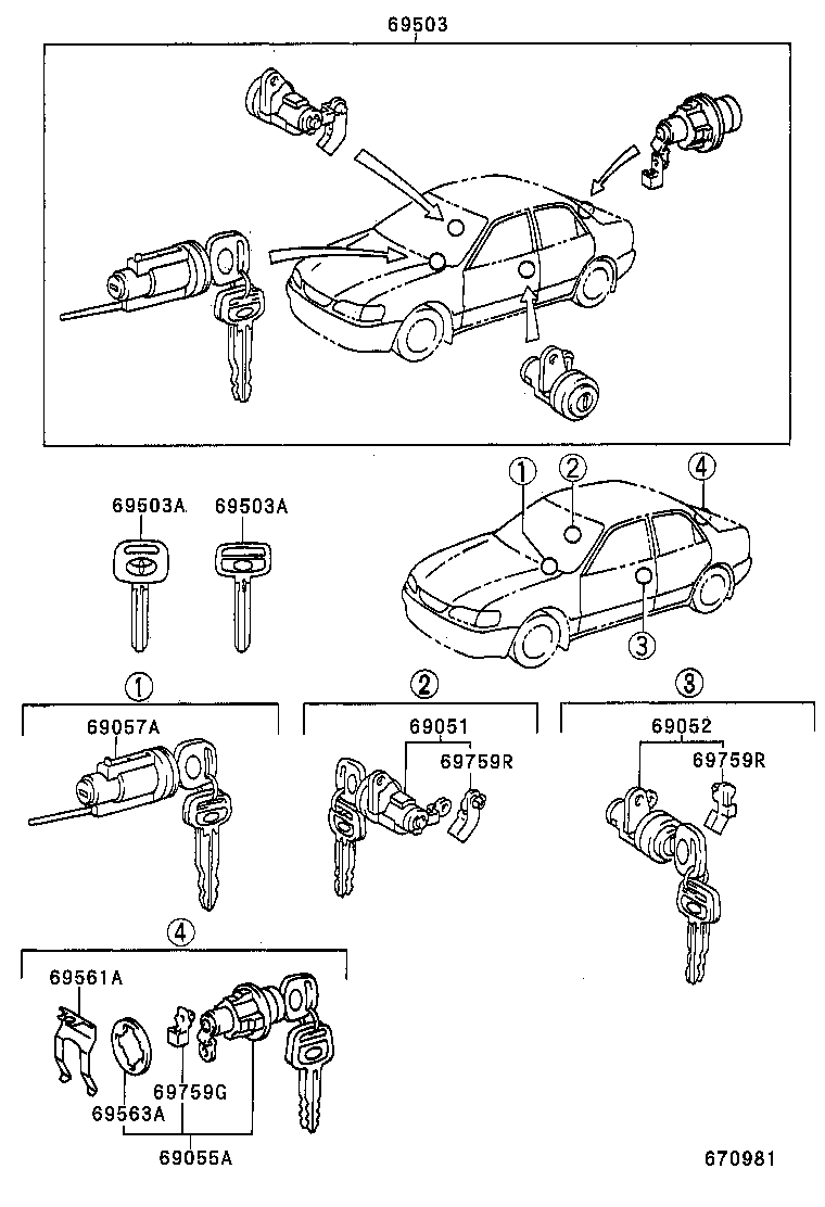 69052-12500 CYLINDER & KEY SET, DOOR LOCK, LH product image