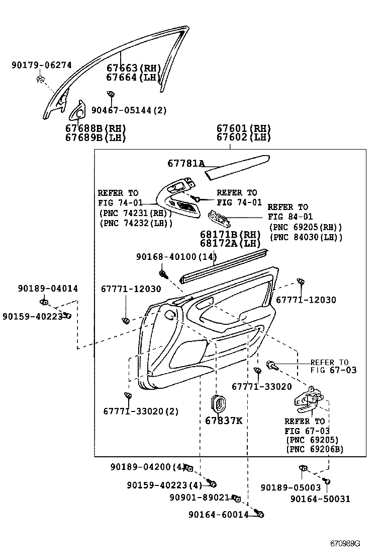 68101-30740 GLASS SUB-ASSY, FRONT DOOR, RH product image
