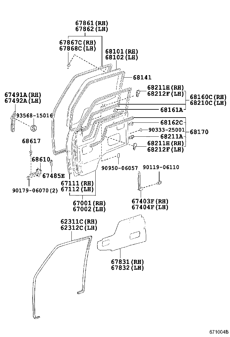 68111-37080 GLASS SUB-ASSY, FRONT DOOR, RH product image