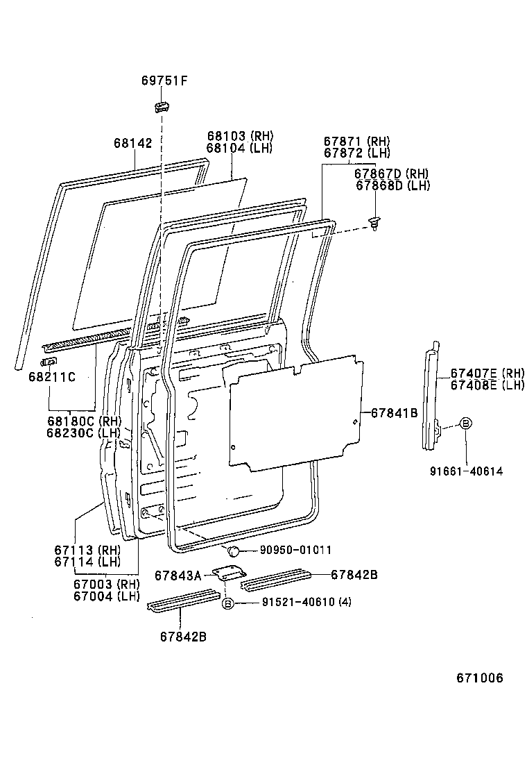 68113-37030 GLASS SUB-ASSY, REAR DOOR, RH product image