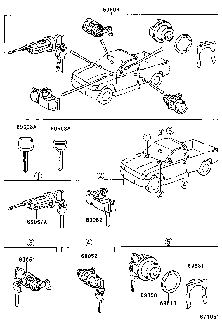 69058-04030 CYLINDER & KEY SET, FUEL FILLER LID product image