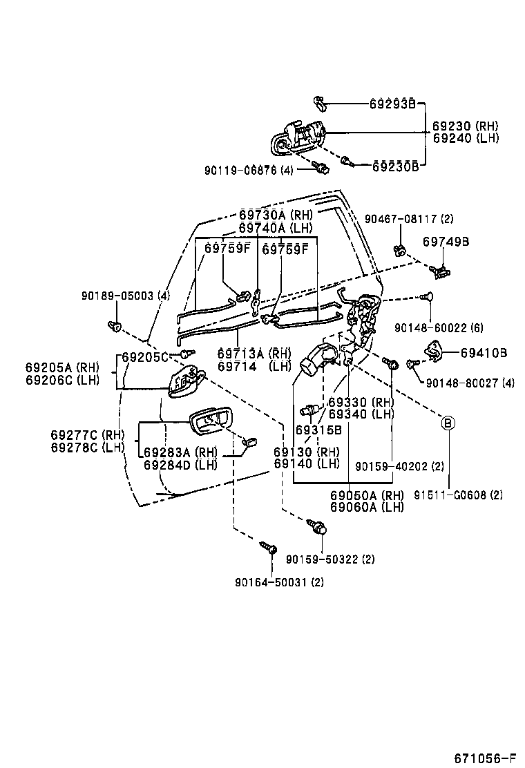 69340-21020 LOCK ASSY, REAR DOOR, LH product image