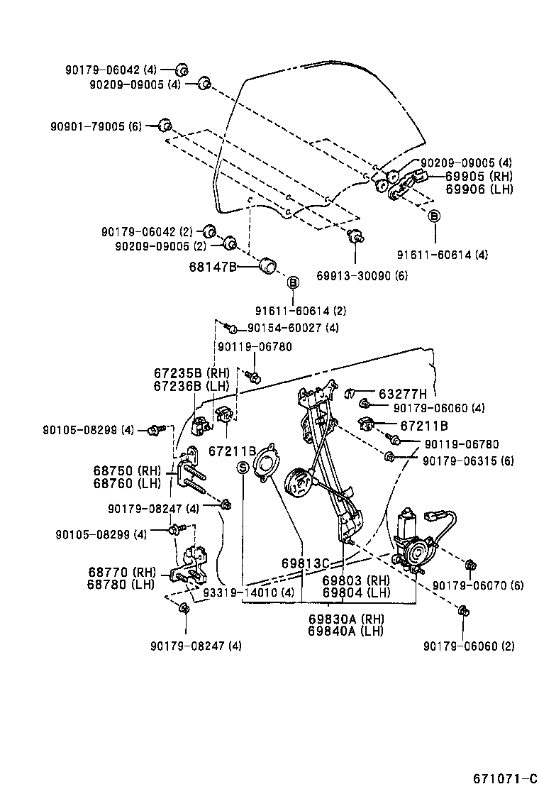 67236-30080 STABILIZER, DOOR GLASS FEMALE, RH product image