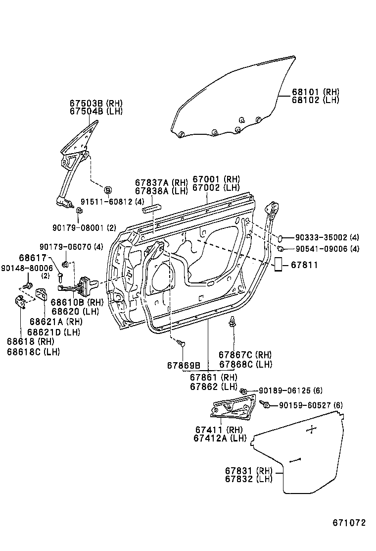 67404-30140 FRAME SUB-ASSY, FRONT DOOR, REAR LOWER LH product image