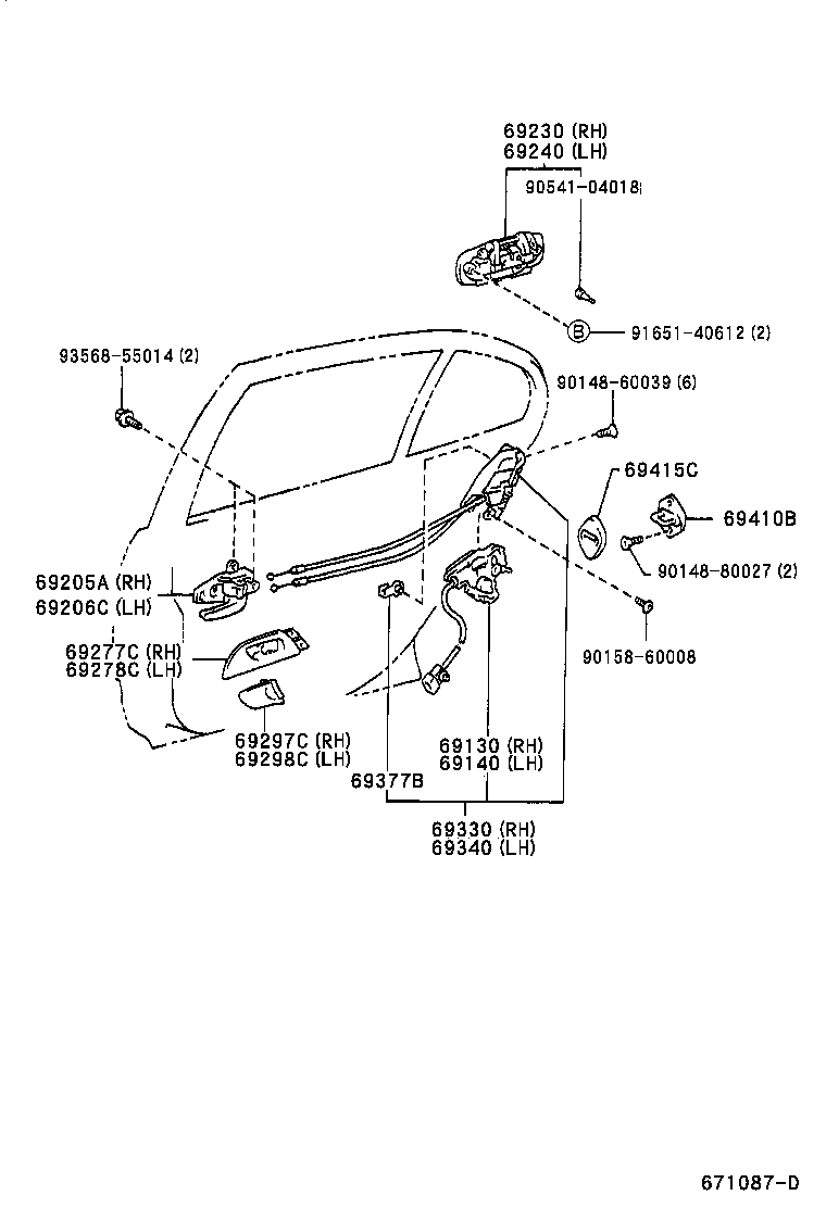 Toyota 69230-30190-B0 HANDLE ASSY, REAR DOOR OUTSIDE, RH