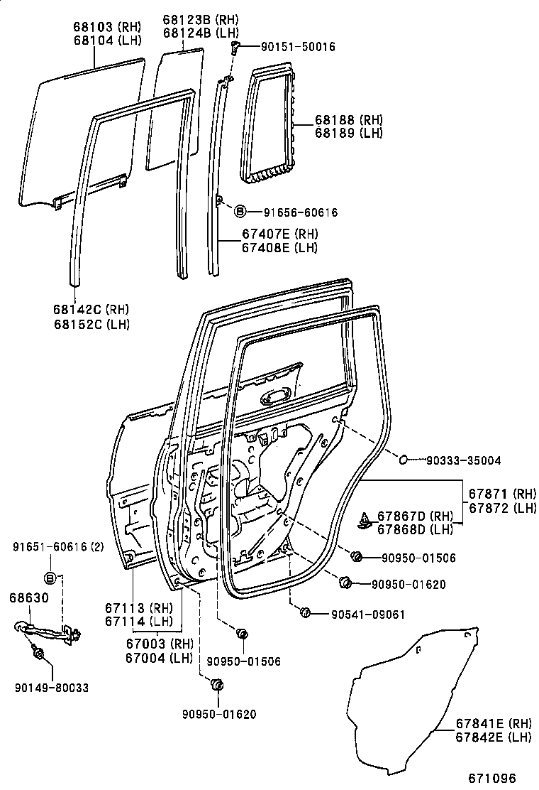 68114-42070 GLASS SUB-ASSY, REAR DOOR, LH product image