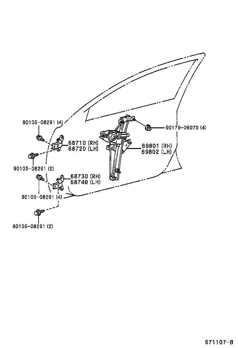 69810-05040 REGULATOR SUB-ASSY, FRONT DOOR WINDOW, RH product image