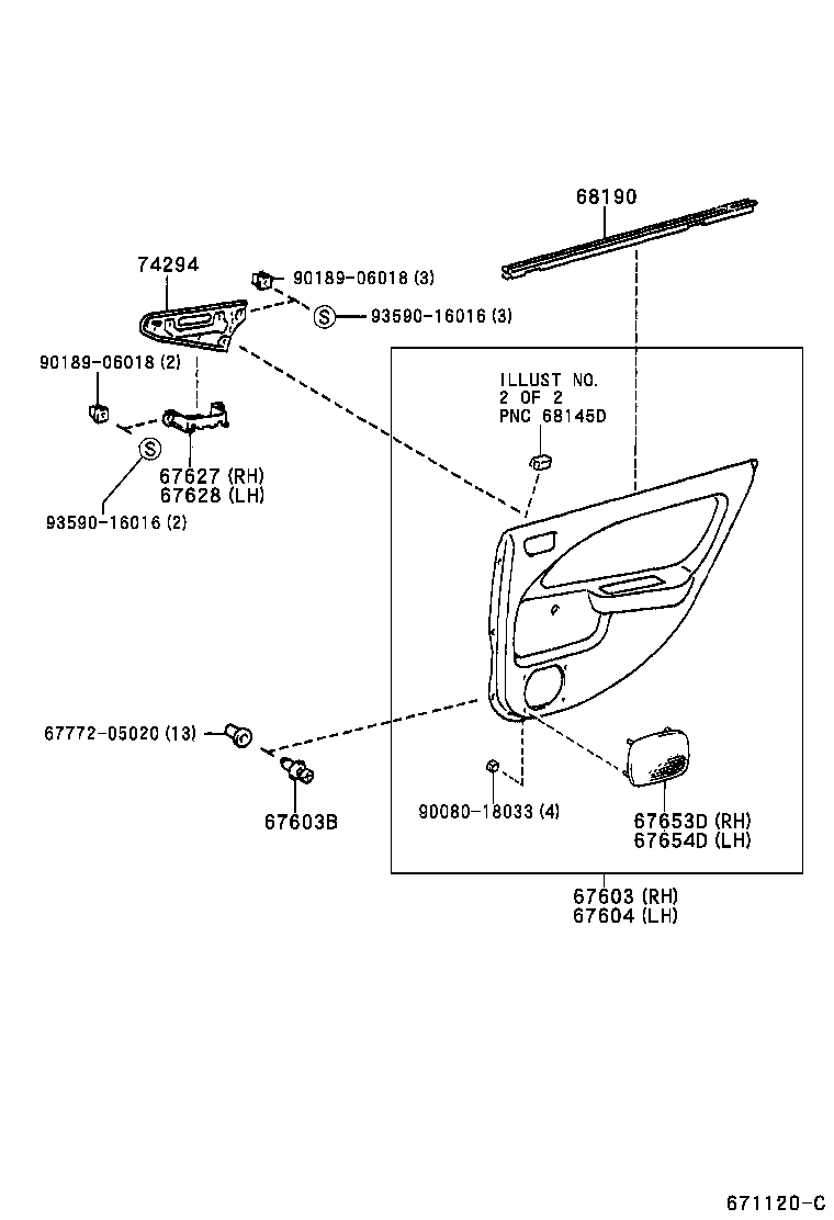 67408-05030 BAR SUB-ASSY, REAR DOOR WINDOW DIVISION, LH product image