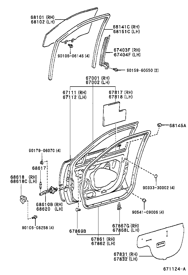 67404-20120 FRAME SUB-ASSY, FRONT DOOR, REAR LOWER LH product image