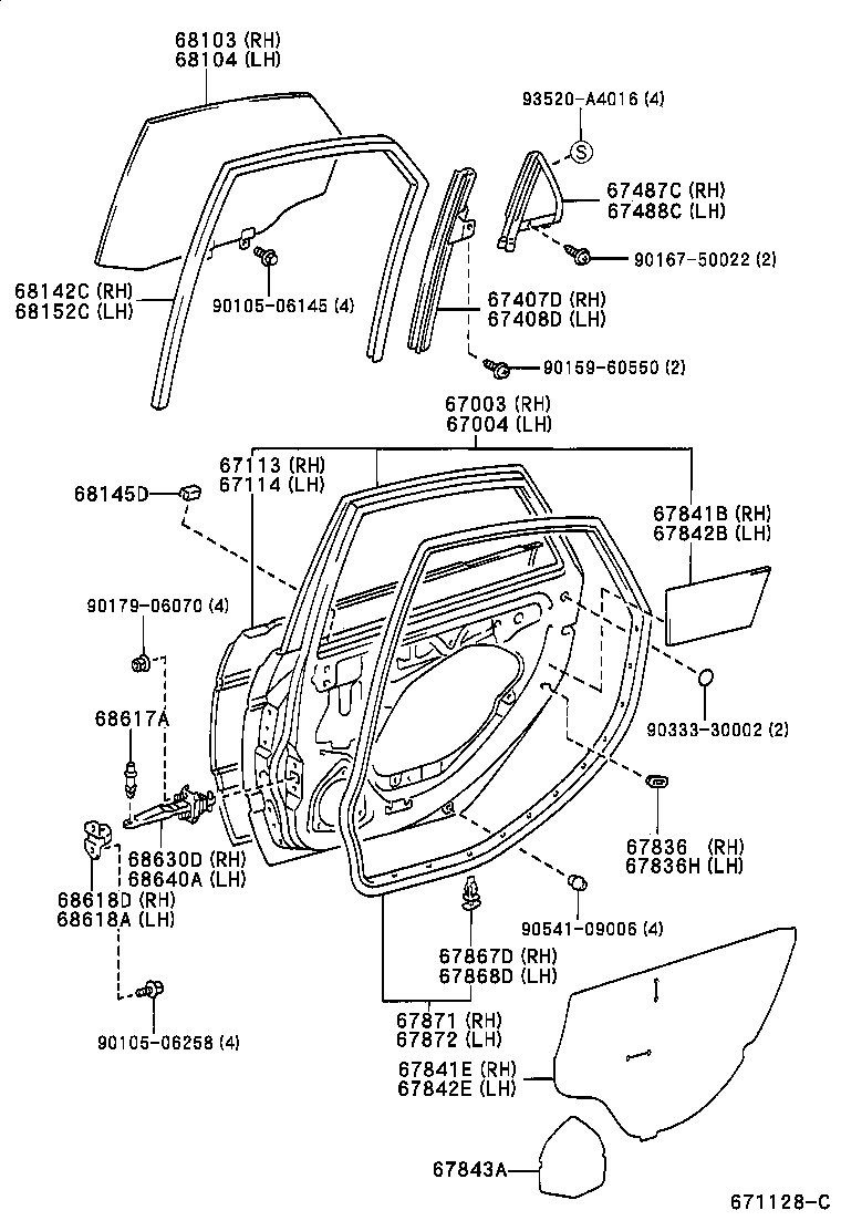 67408-05030 BAR SUB-ASSY, REAR DOOR WINDOW DIVISION, LH product image
