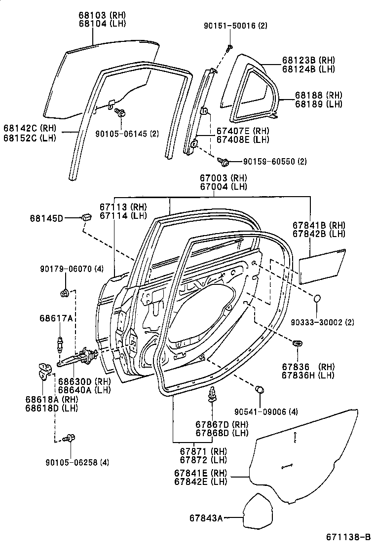 67408-05030 BAR SUB-ASSY, REAR DOOR WINDOW DIVISION, LH product image