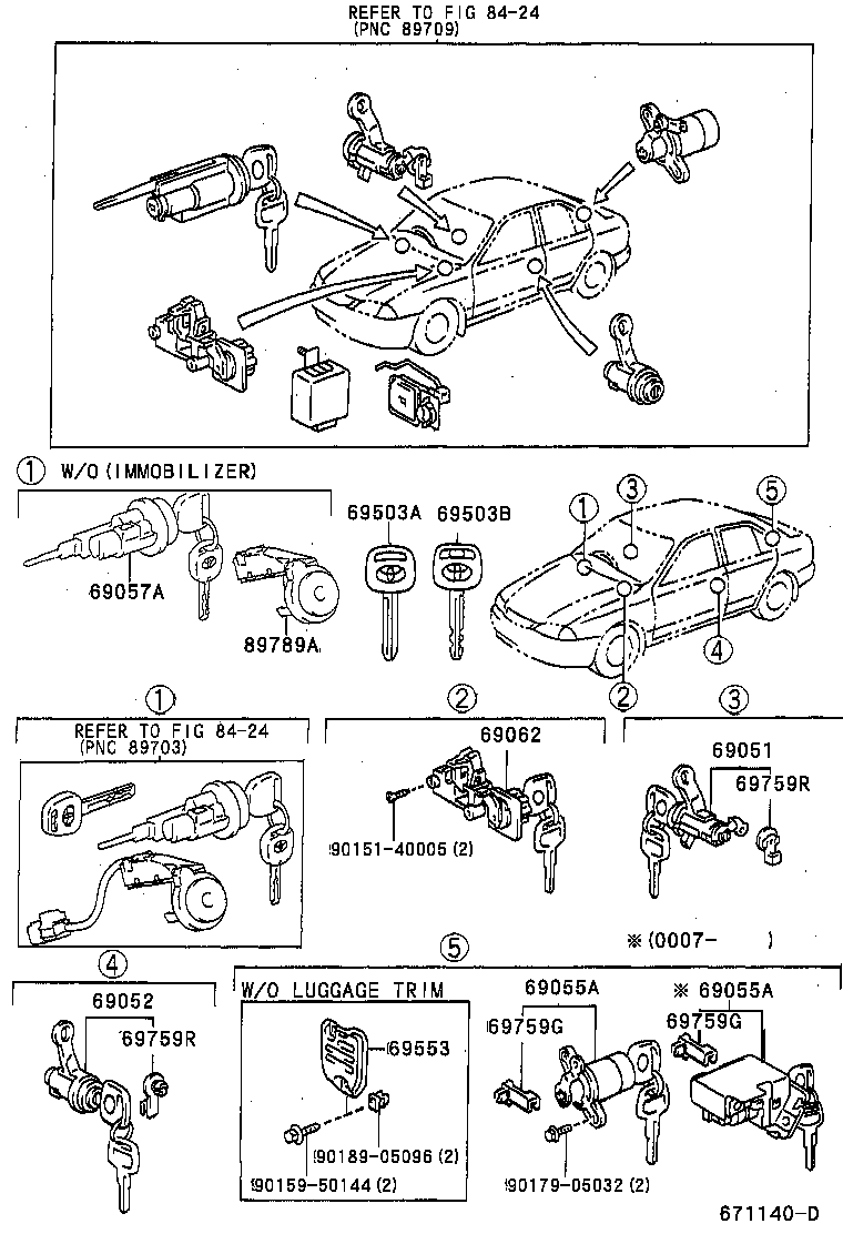 69057-05050 CYLINDER & KEY SET, IGNITION SWITCH LOCK product image