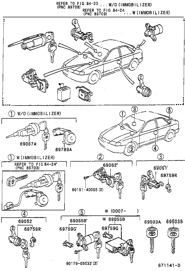 69057-05050 CYLINDER & KEY SET, IGNITION SWITCH LOCK product image
