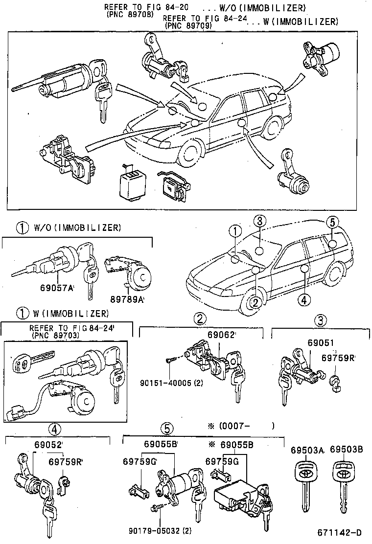 69057-05050 CYLINDER & KEY SET, IGNITION SWITCH LOCK product image