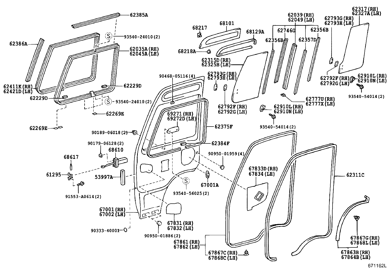 62045-36040 FRAME SUB-ASSY, FRONT DOOR WINDOW, OUTER LH product image