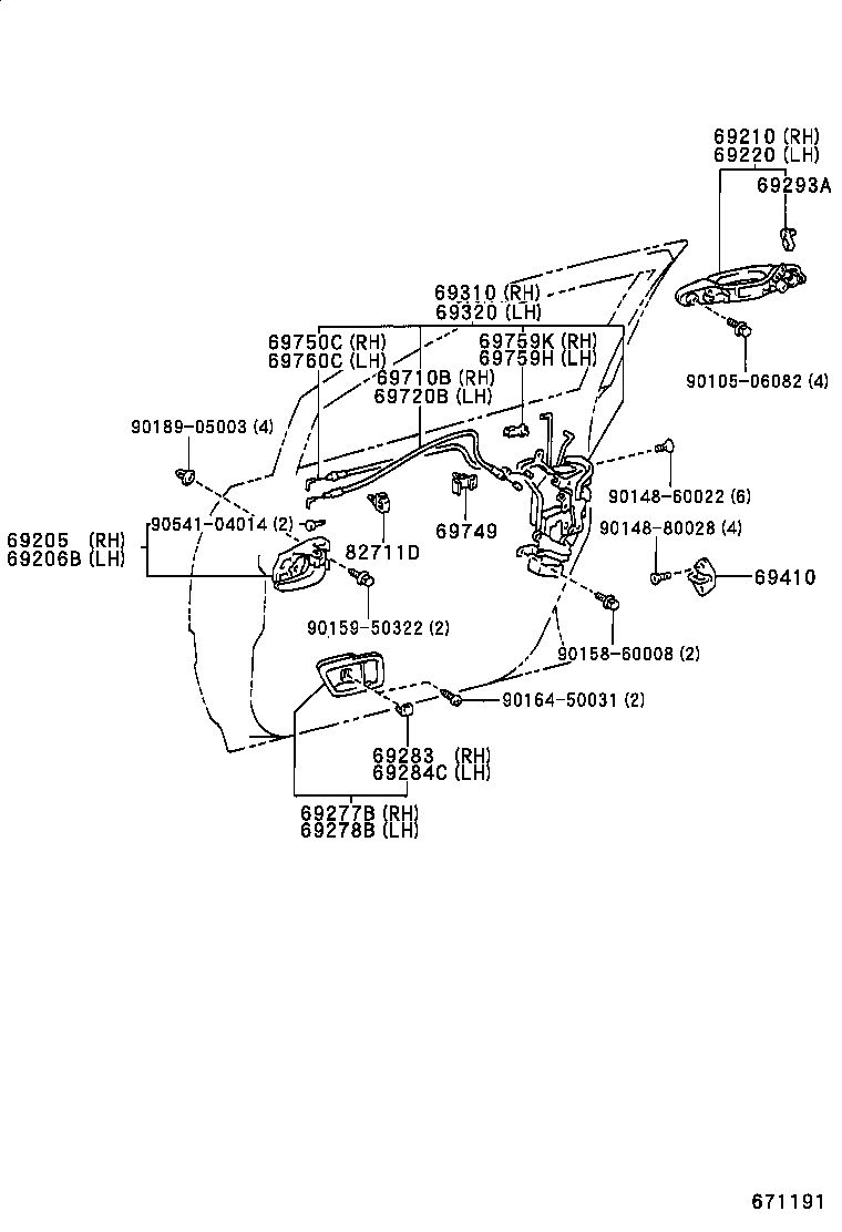 69030-48010 LOCK ASSY, FRONT DOOR, RH product image