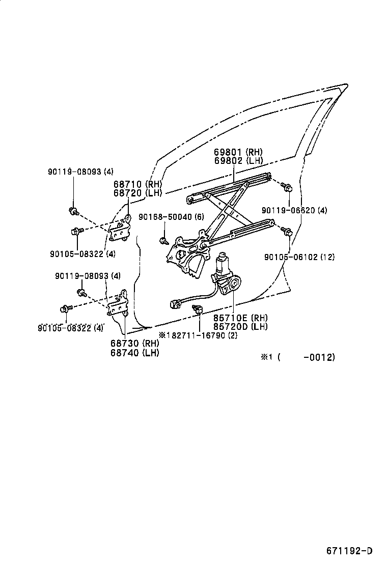 Toyota 85710-48011 MOTOR ASSY, POWER WINDOW REGULATOR, RH