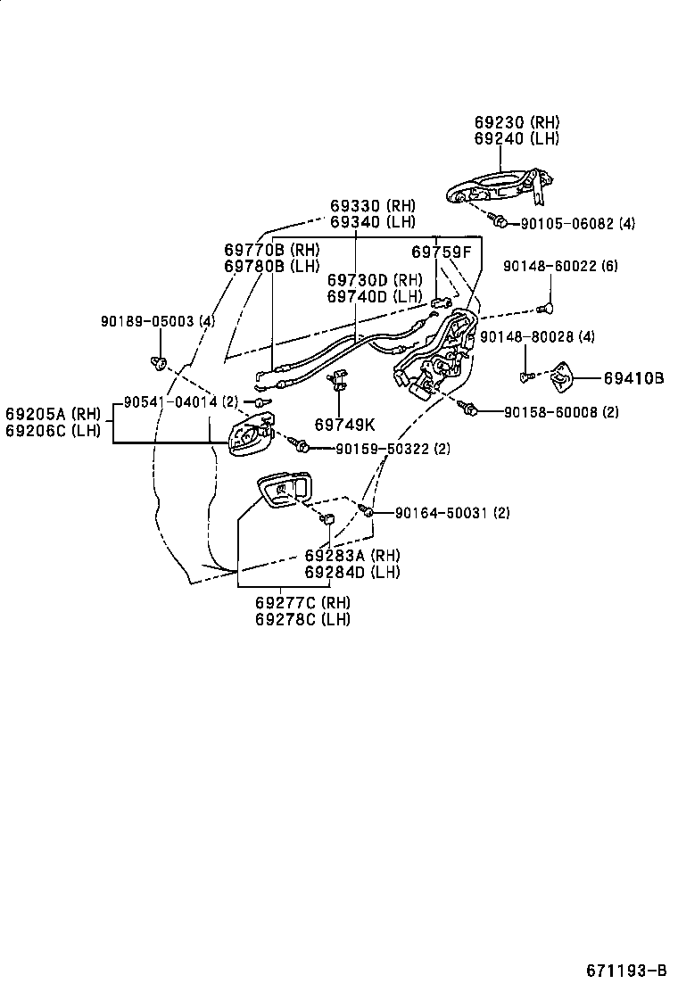 Toyota 69230-48020-A2 HANDLE ASSY, REAR DOOR OUTSIDE, RH