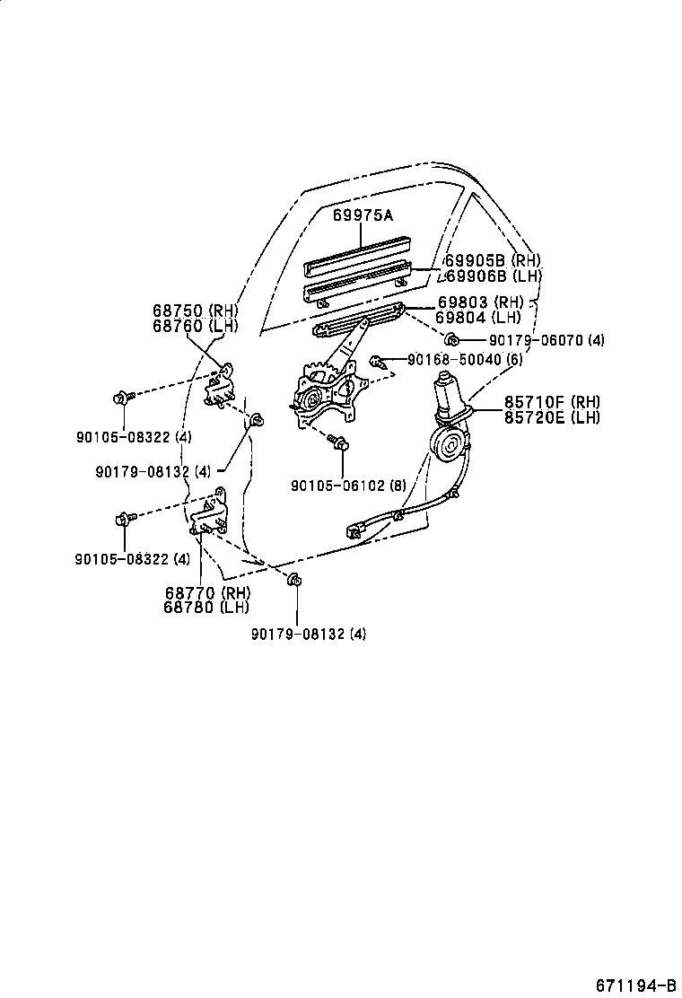 Toyota 69803-48010 REGULATOR SUB-ASSY, REAR DOOR WINDOW, RH