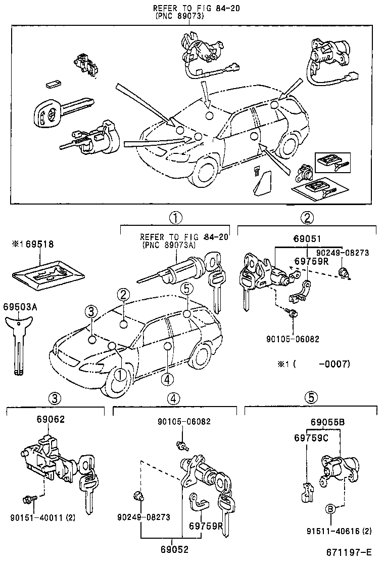 Toyota 69052-48020 CYLINDER & KEY SET, DOOR LOCK, LH