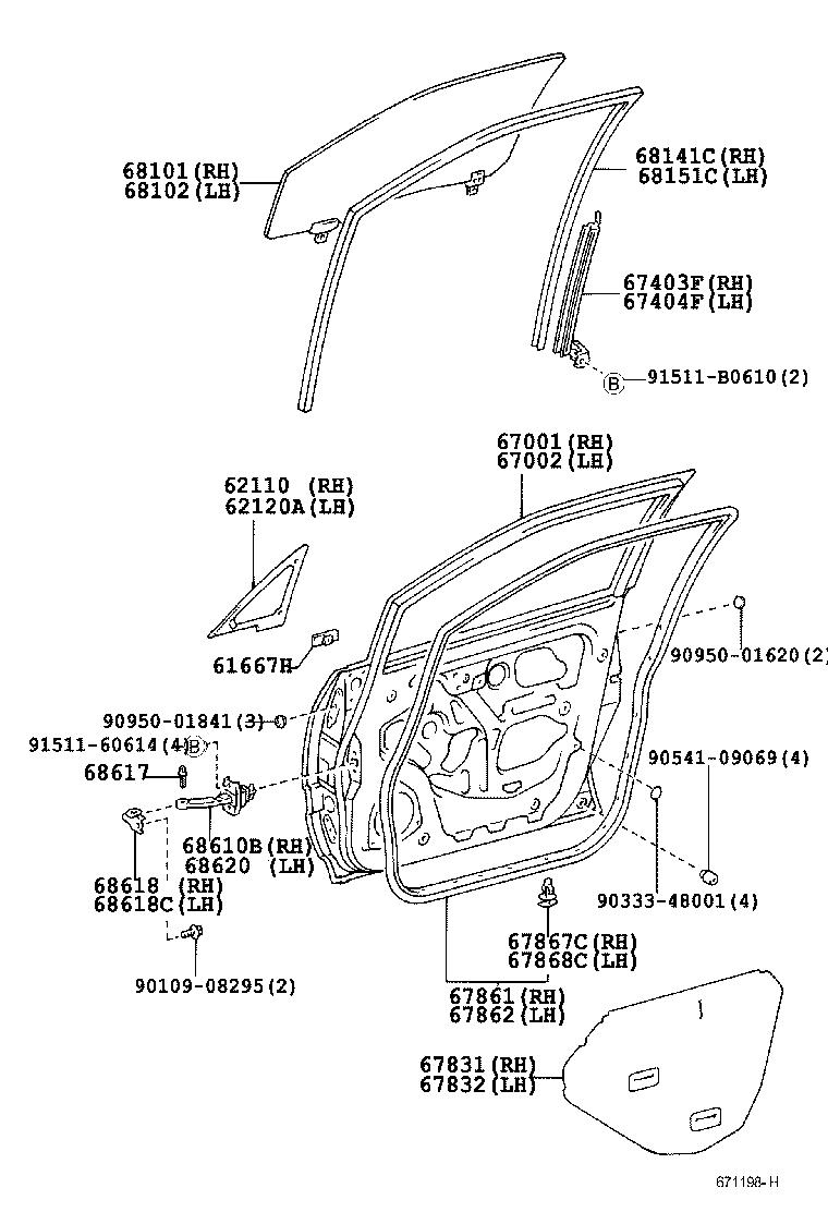 68101-48020 GLASS SUB-ASSY, FRONT DOOR, RH product image