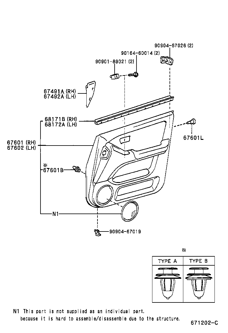 68101-48080 GLASS SUB-ASSY, FRONT DOOR, RH product image
