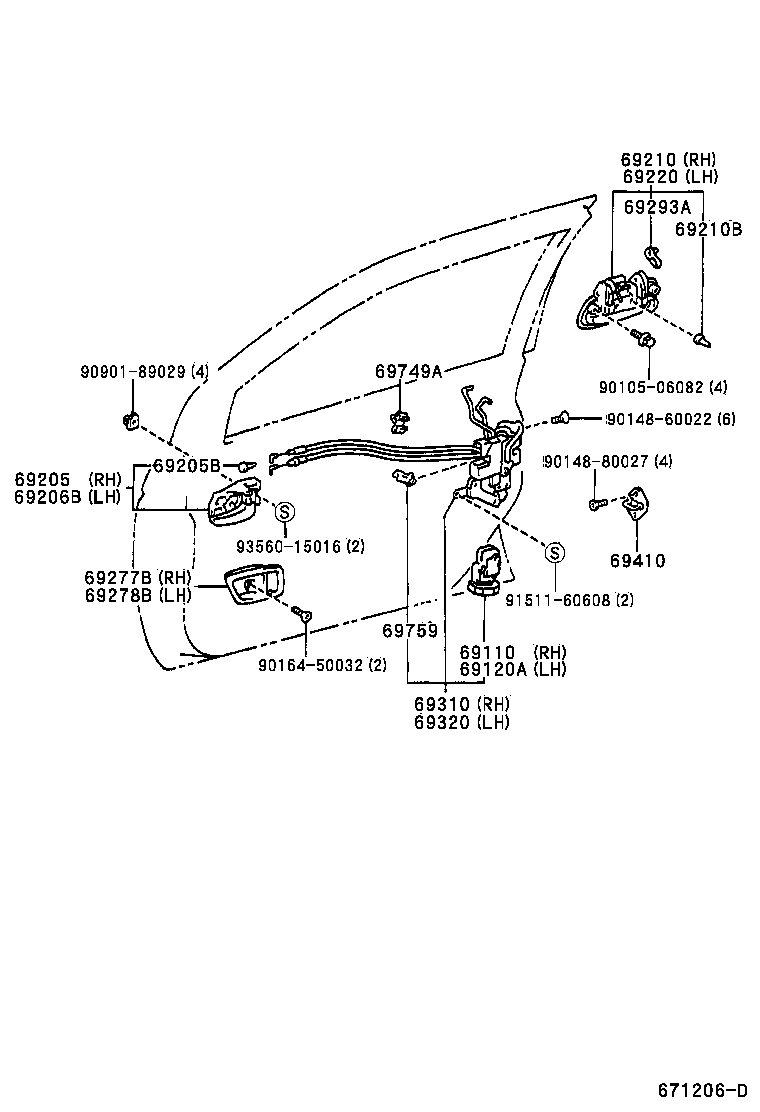 Toyota 69206-47010-B0 HANDLE SUB-ASSY, FRONT DOOR INSIDE, LH