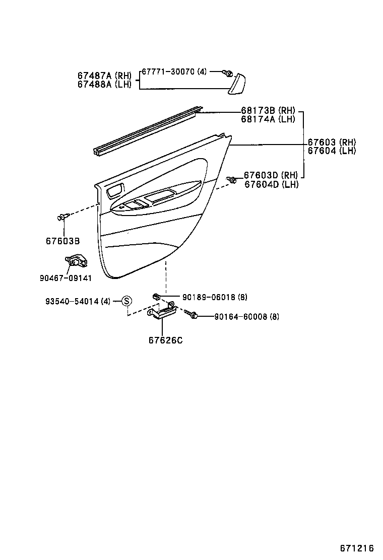 68103-47020 GLASS SUB-ASSY, REAR DOOR, RH product image