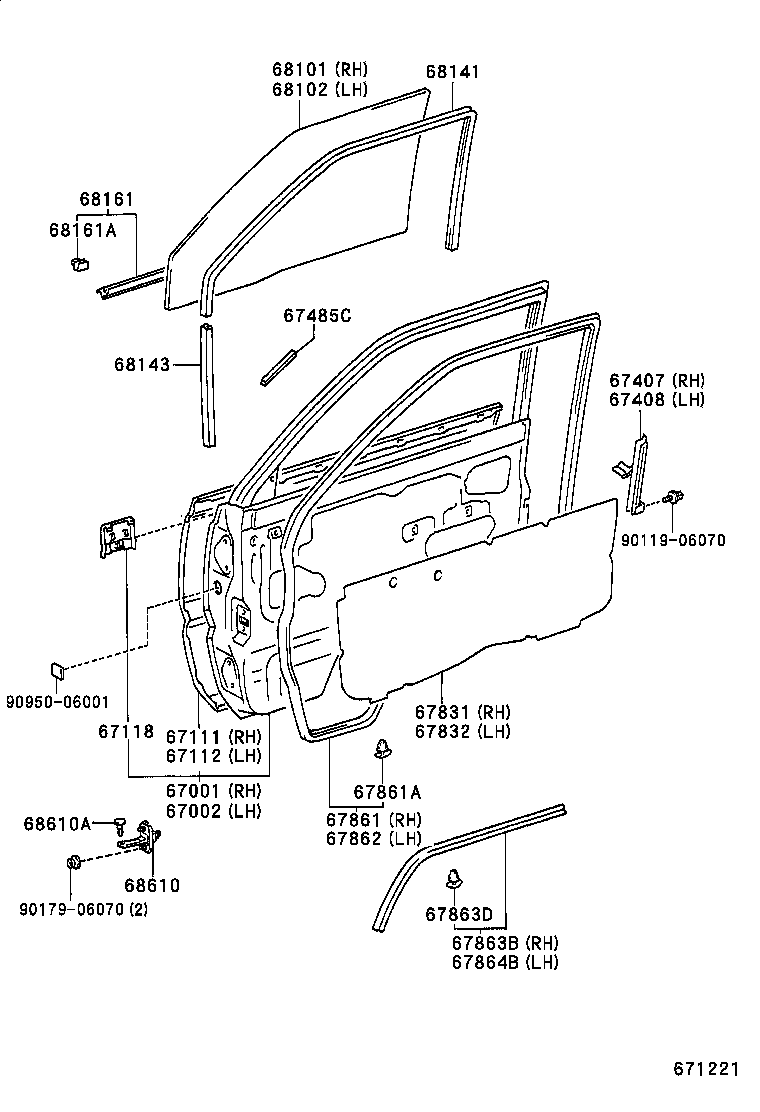 68111-27010 GLASS SUB-ASSY, FRONT DOOR, RH product image