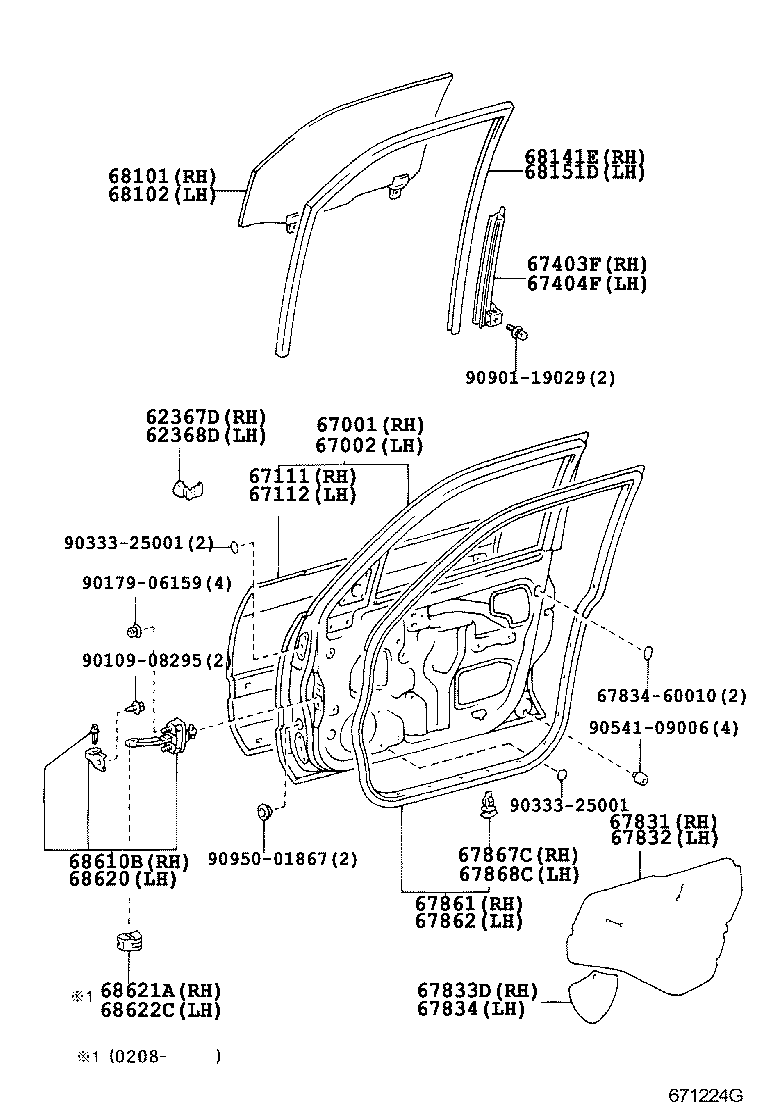 68101-0G010 GLASS SUB-ASSY, FRONT DOOR, RH product image