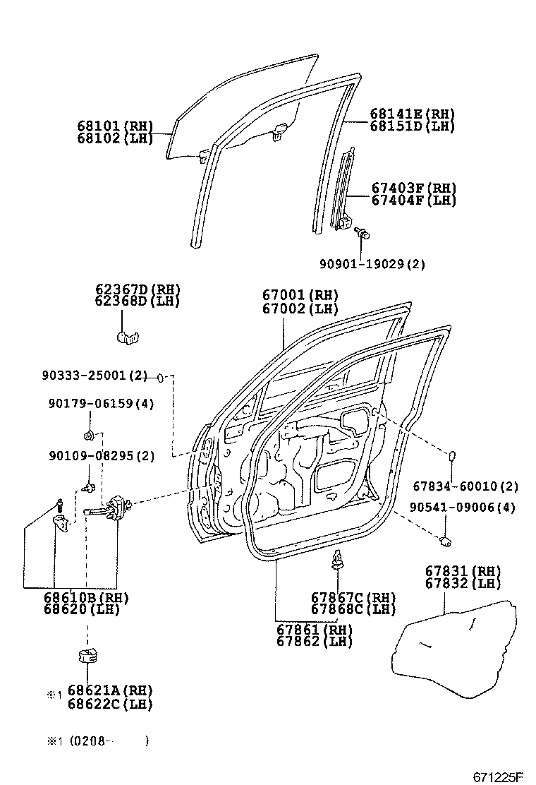 68101-60280 GLASS SUB-ASSY, FRONT DOOR, RH product image