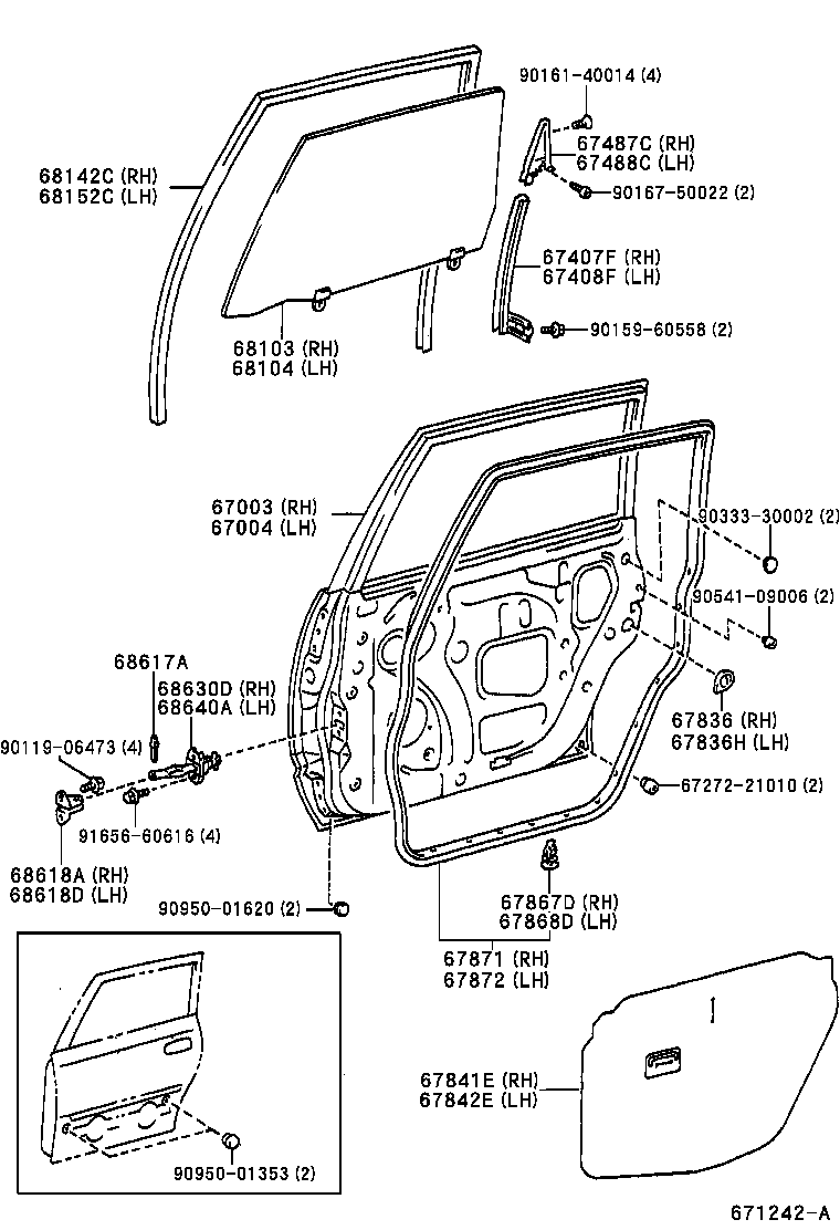 68103-44040 GLASS SUB-ASSY, REAR DOOR, RH product image