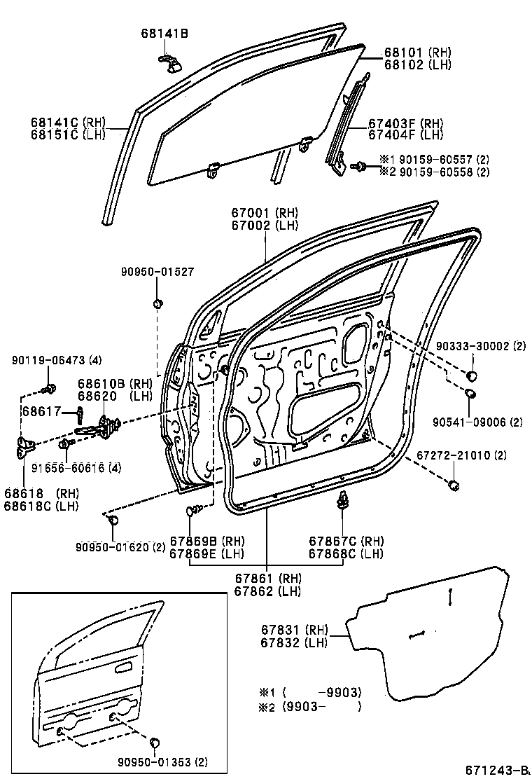 68101-44040 GLASS SUB-ASSY, FRONT DOOR, RH product image