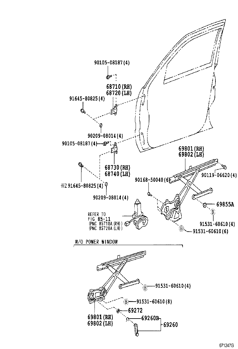 69820-60140 REGULATOR SUB-ASSY, FRONT DOOR WINDOW, LH product image